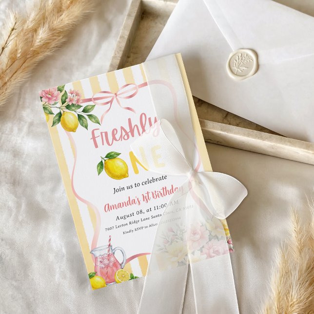 Invitación Cumpleaños Uno Primero Arco Rosa Amarillo Limón Fr (Subido por el creador)