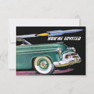 Invitación Cumpleaños V2 de Coche Retro y Cohetes