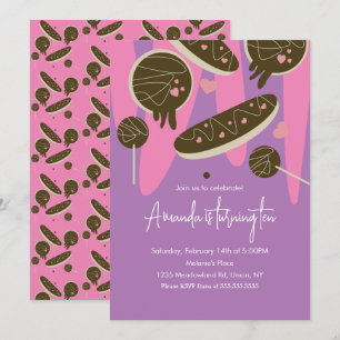 Invitación Cumpleaños Valentines trata a Donuts Eclaires Fies