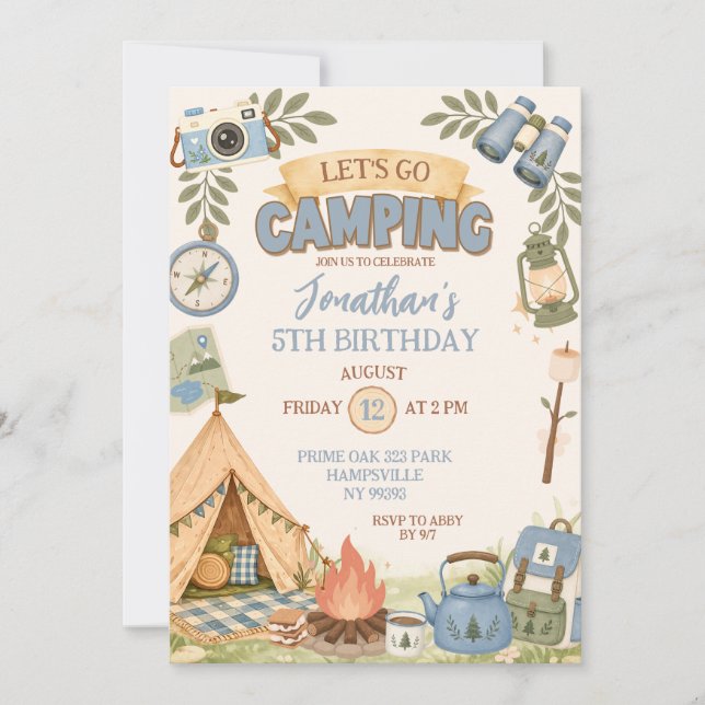 Invitación Cumpleaños Vamos de Camping (Anverso)