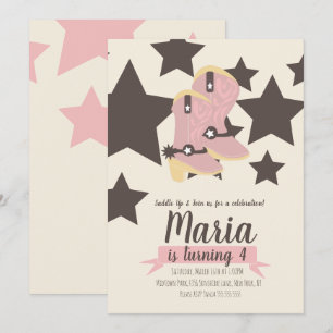 Invitación Cumpleaños Vaquera Estrellas Rosas