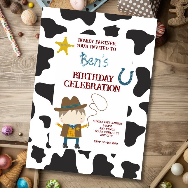 Invitación Cumpleaños vaquero con estampado de vaca linda (Subido por el creador)