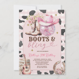 Invitación Cumpleaños vaquero de botas y brillo