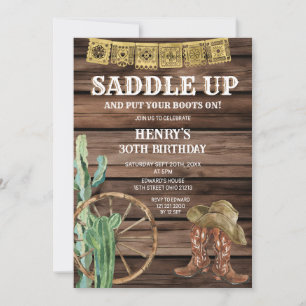 Invitación Cumpleaños vaquero occidental Silla de montar made