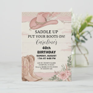 Invitación Cumpleaños Vaquero Rosa Boho Occidental