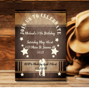 Invitación Cumpleaños vaquero rústico de madera 30 