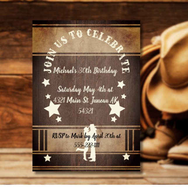 Invitación Cumpleaños vaquero rústico de madera 30  (Subido por el creador)
