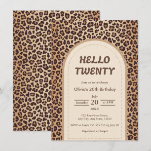Invitación Cumpleaños veinte 20 moderno con estampado de leop