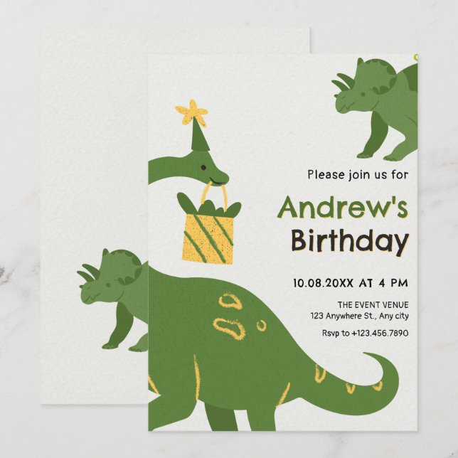 Invitación Cumpleaños verde (Anverso / Reverso)