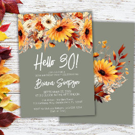 Invitación Cumpleaños verde 30 Floral Mariposa Otoño