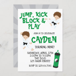 Invitación Cumpleaños Verde de Karate Ninja