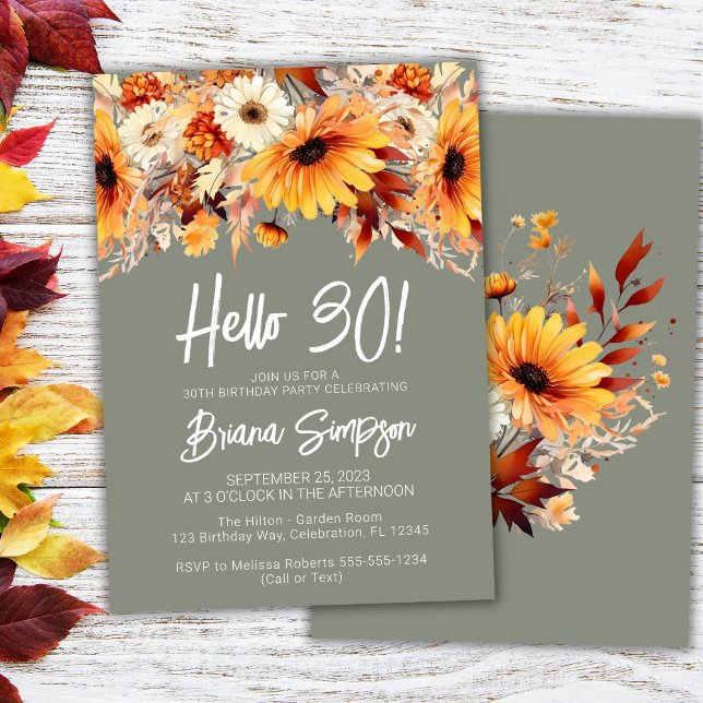 Invitación Cumpleaños verde floral de otoño 30 (Subido por el creador)