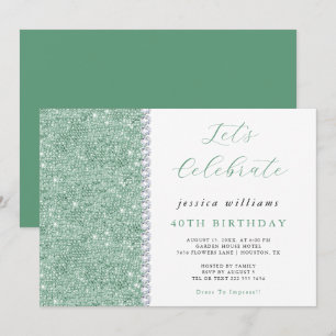 Invitación Cumpleaños Verde Menta con Lentejuelas y Diamantes