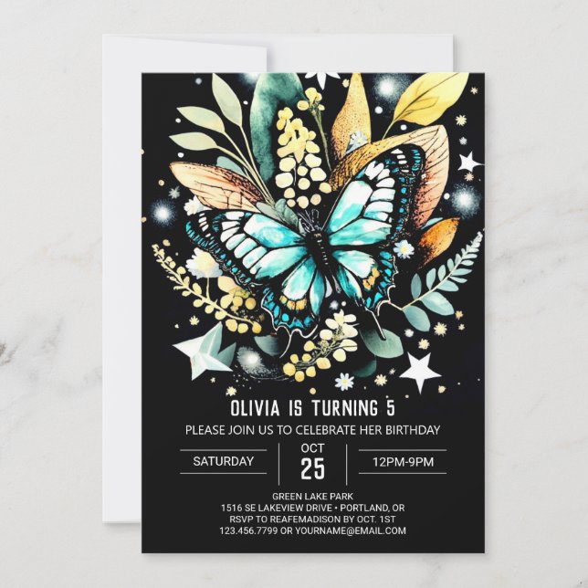 Invitación Cumpleaños Verde Sage Encantado (Anverso)