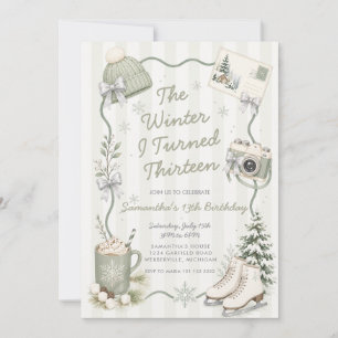 Invitación Cumpleaños Verde Salvia El Invierno Que Cumplí Tre