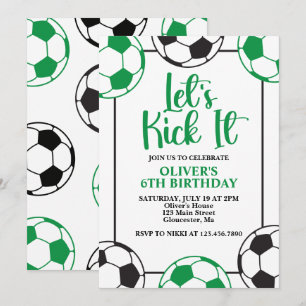Invitación Cumpleaños verde y negro del fútbol