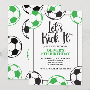 Invitación Cumpleaños verde y negro del fútbol