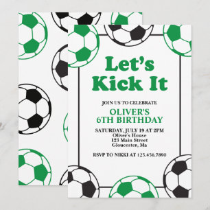 Invitación Cumpleaños verde y negro del fútbol