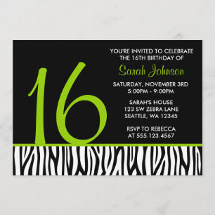 Invitación Cumpleaños verde y negro del número del dulce 16