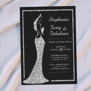 Invitación Cumpleaños vestido de cóctel de plata moderno para