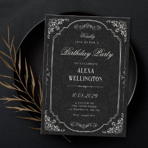 Invitación Cumpleaños victoriano elegante negro