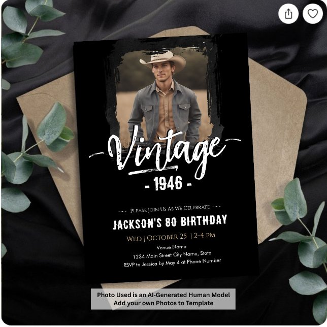Invitación Cumpleaños Vintage 80 (Subido por el creador)