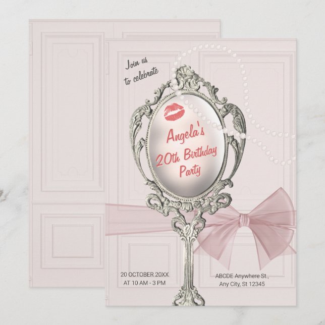 Invitación Cumpleaños vintage clásico femenino (Anverso / Reverso)