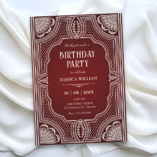 Invitación Cumpleaños vintage rojo art déco