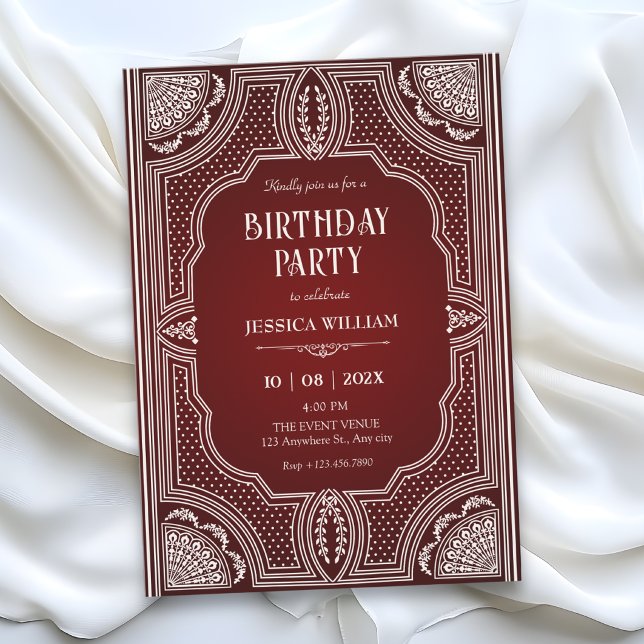 Invitación Cumpleaños vintage rojo art déco (Subido por el creador)