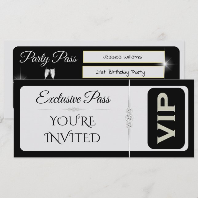 Invitación Cumpleaños VIP Exquisit, Diamantes y Cumpleaños de (Anverso / Reverso)