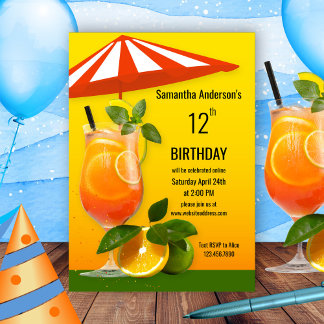 Invitación Cumpleaños virtual de verano colorido y saludable