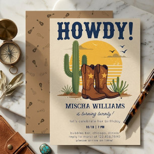 Invitación Cumpleaños Western Botas de Vaquero Cactus Desiert