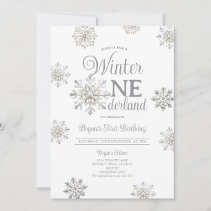 Invitación Cumpleaños White Winter Onederland Copos de Nieve 