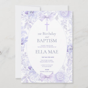 Invitación Cumpleaños y Bautizo para Niña Floral Lila