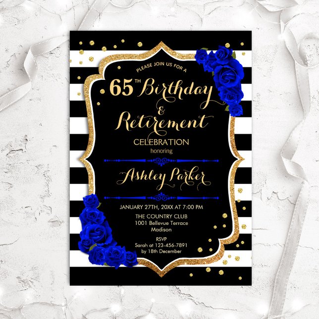Invitación Cumpleaños y Fiesta de Jubilación Black Royal Blue (Subido por el creador)
