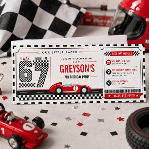 Invitación Cumplo 7 Años Entrada de Carrera de Coches Niño Cu