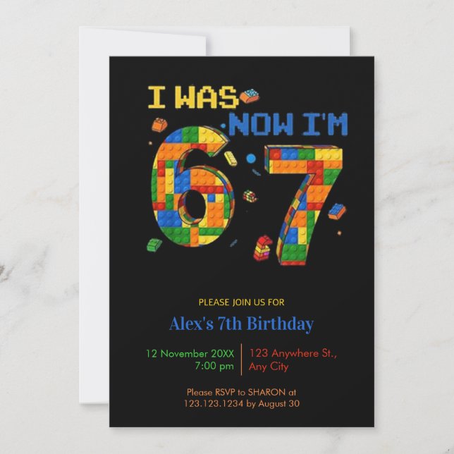 Invitación Cumplo 7 años Niño Cumpleaños (Anverso)