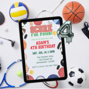 Invitación Cumplo Cuatro, Deportes 4 Cumpleaños