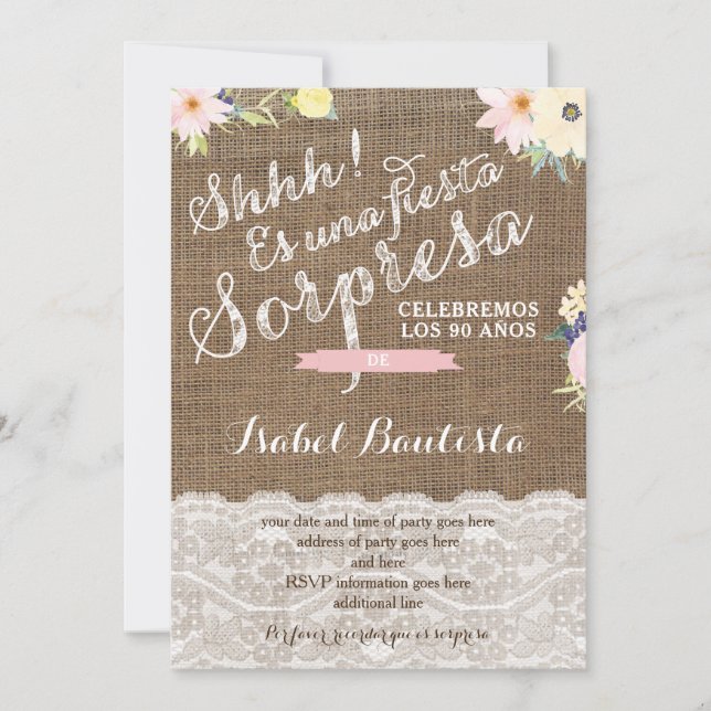 Invitación Cumsorpresa de Abuelita invita al español (Anverso)