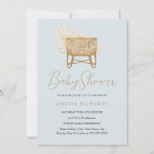 Invitación cuna boho azul para bebé regalo de baby shower