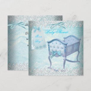 Invitación Cuna de encaje azul para ducha de bebé varón vinta