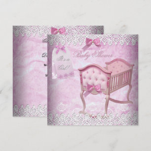 Invitación Cuna de encaje para baby shower de niña rosa vinta