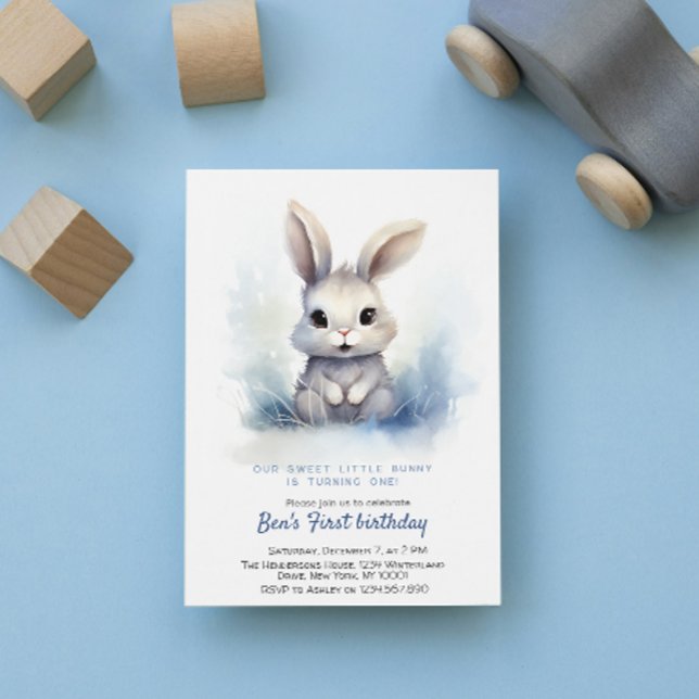 Invitación Cunte Bunny Blue Winter Personalizado fiesta de cu (Subido por el creador)