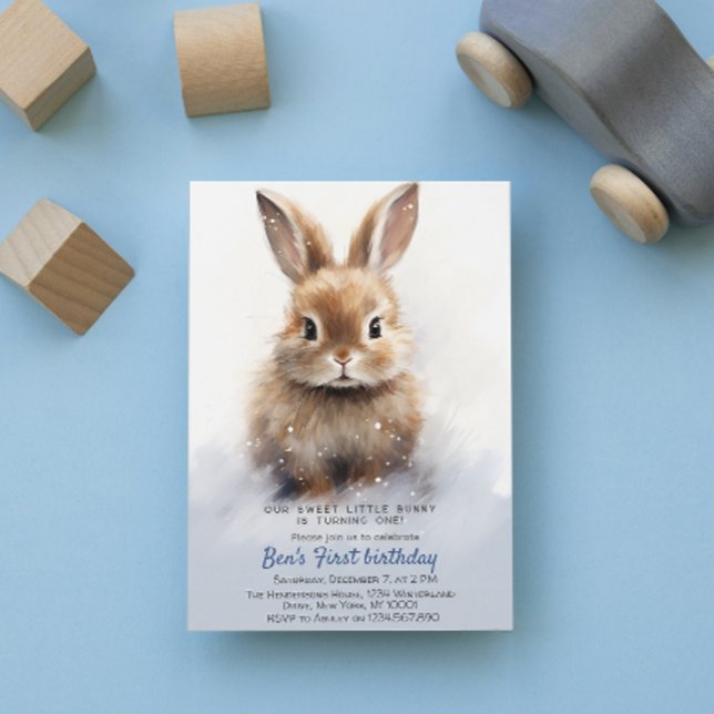 Invitación Cunte Bunny Blue Winter Personalizado fiesta de cu (Subido por el creador)