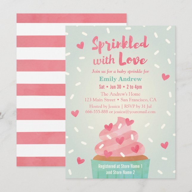 Invitación Cupcake Baby Sprinkle Shower Rociado con Amor (Anverso / Reverso)