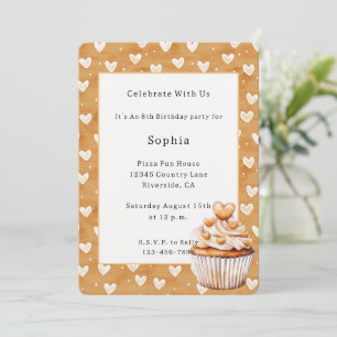 Invitación Cupcake Cumpleaños Corazones Caramelo
