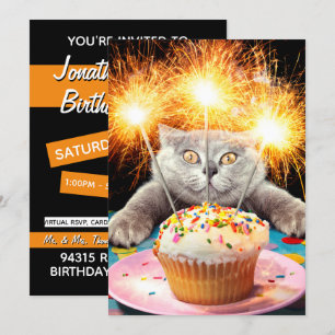 Invitación Cupcake de gato con bengala
