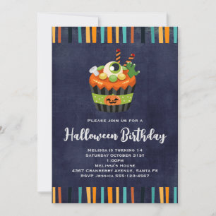Invitación Cupcake de Halloween lindo y espeluznante Cumpleañ