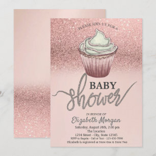 Invitación Cupcake de purpurina de oro rosa 