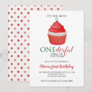 Invitación Cupcake de Santa de Navidad Onederful Primer Cumpl